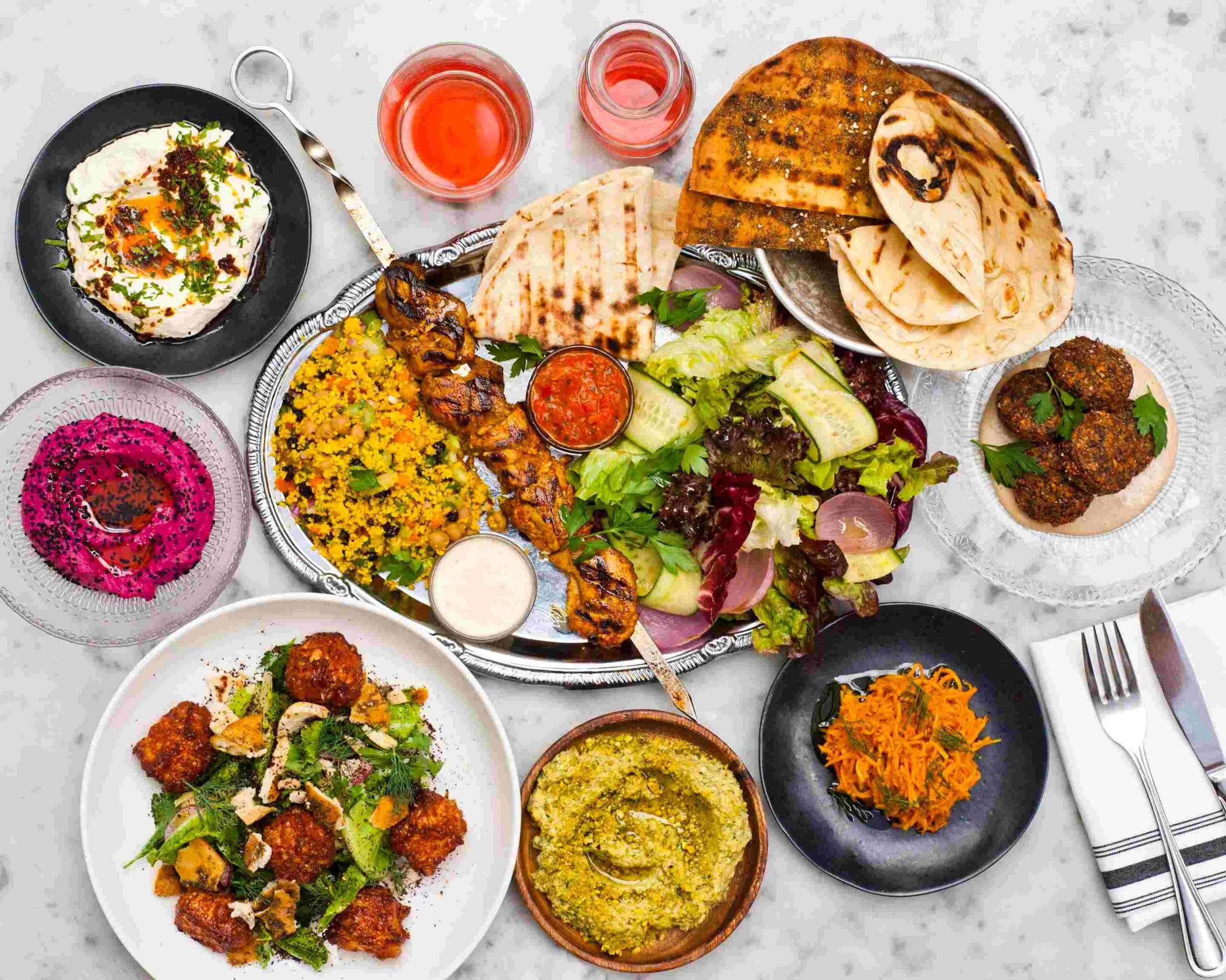 Greek food platter spread